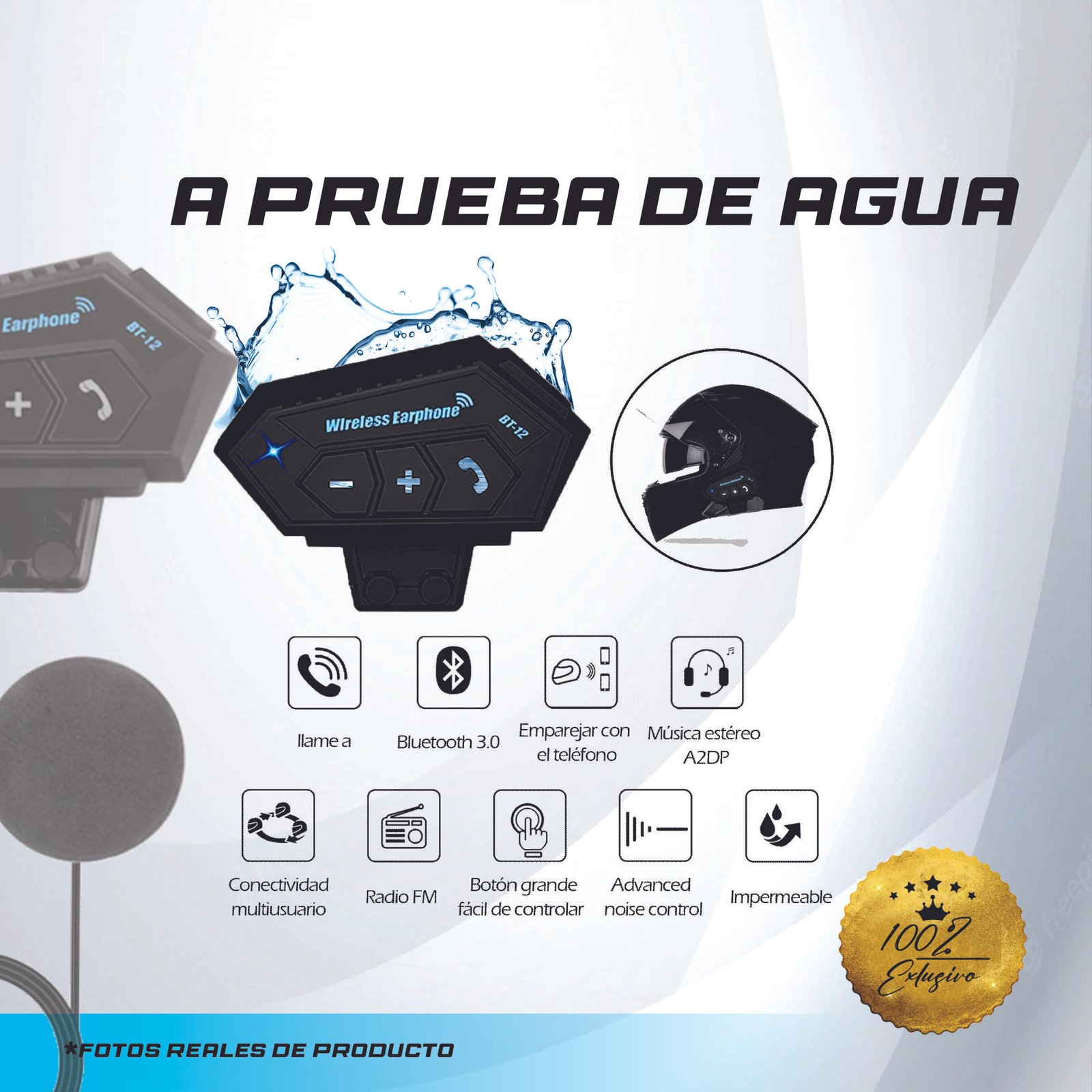 Intercomunicador Para Casco De Moto Auricular Bluetooth Bt 12